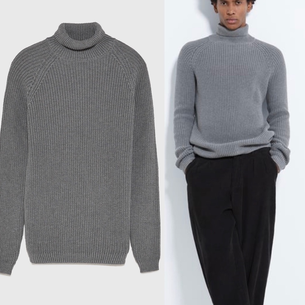 Zara purl knit cowl neck sweater grey L